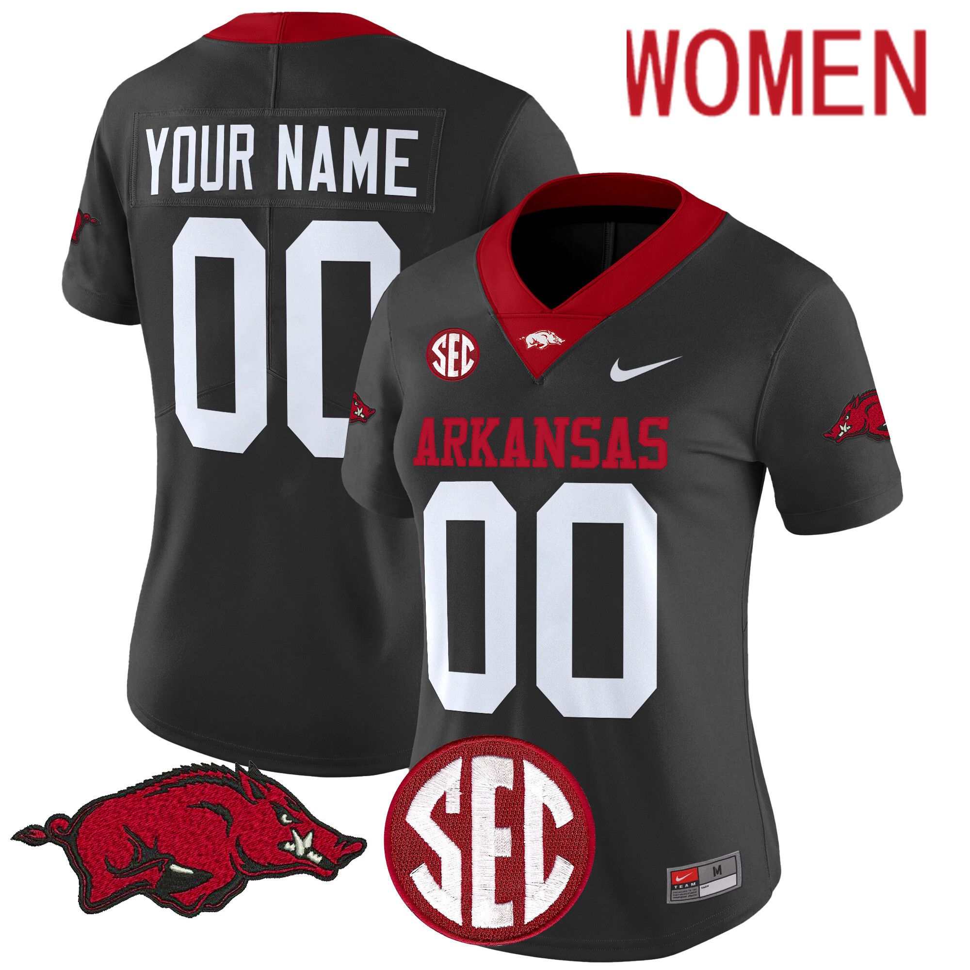 Women Arkansas Razorbacks Black Nike 2024 Vapor Limited Custom NCAA Jersey->customized ncaa jersey->Custom Jersey